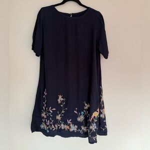 NWT Ann Taylor Loft A-line Blue Boat Neckline Rayon Short Sleeve Dress Size XS